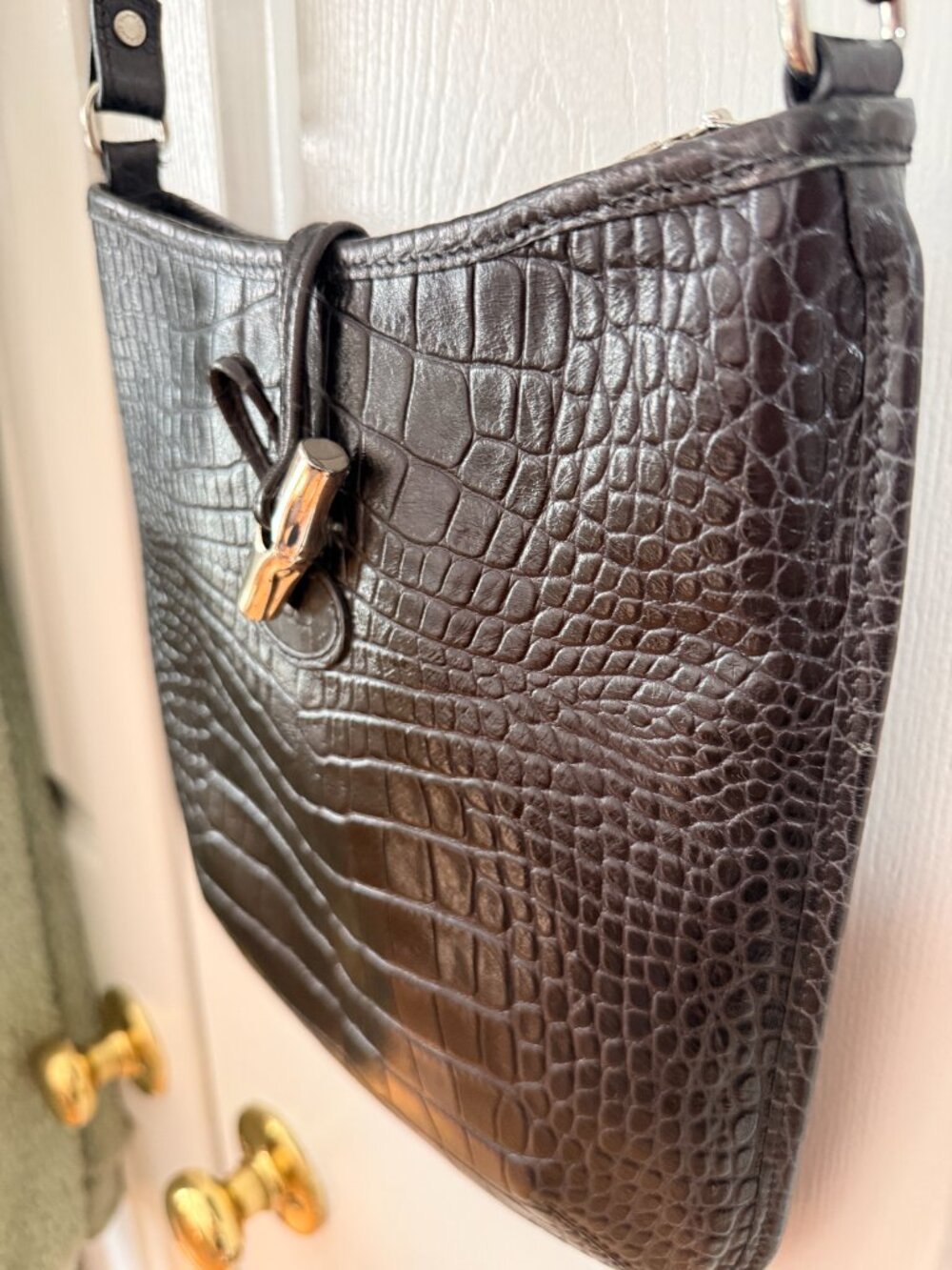 Longchamp Roseau Embossed Leather Crossbody | Like New Vintage | Made In France
